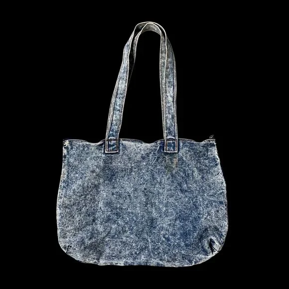 Vintage Denim Tote Blue Acid Wash 1980s Shane Purse Shoulder Bag Retro Fashion - Picture 3 of 12